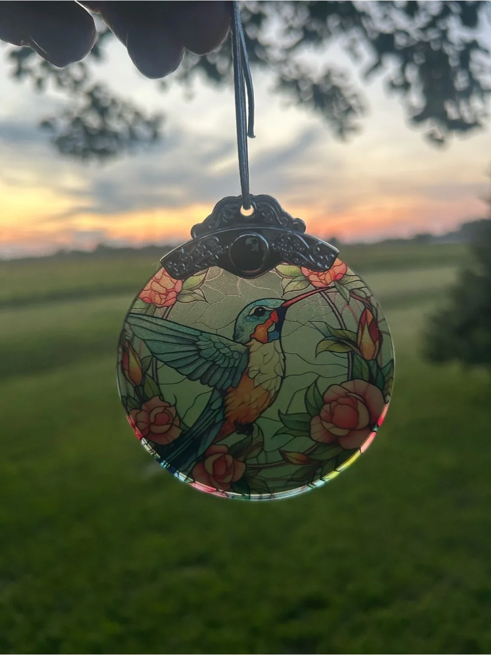 Hummingbird Stained-Glass Style Suncatcher, ornament. 3 inch double sided NIB